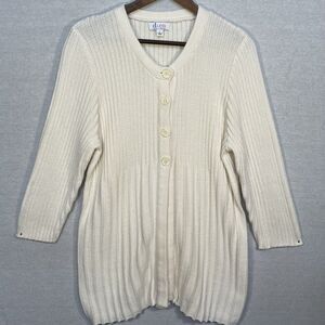 D. &‎ Co. Ribbed 4-Button Cardigan Women L Cream 3/4 Sleeve A211299 aA02